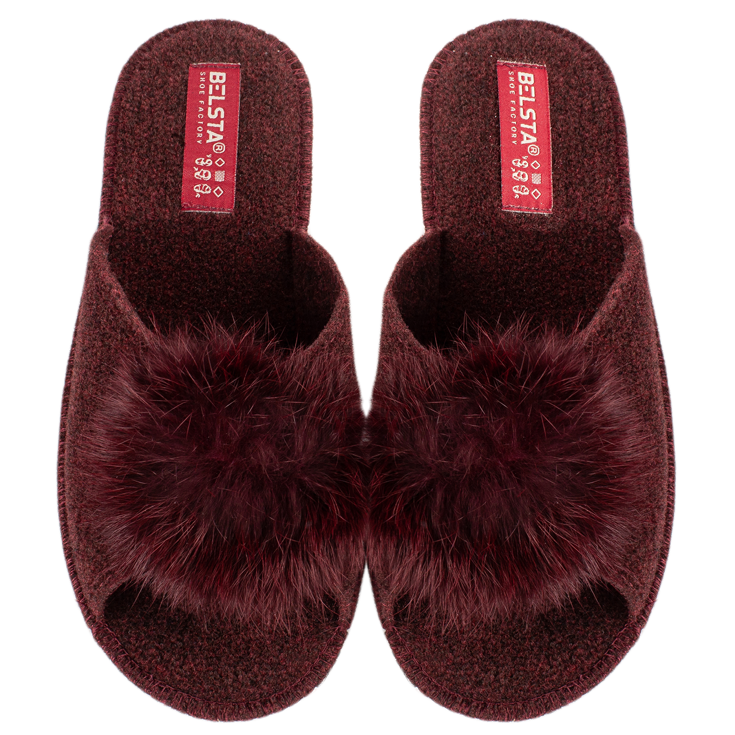 Women's open slippers BELSTA made of felt, decorated with natural fur