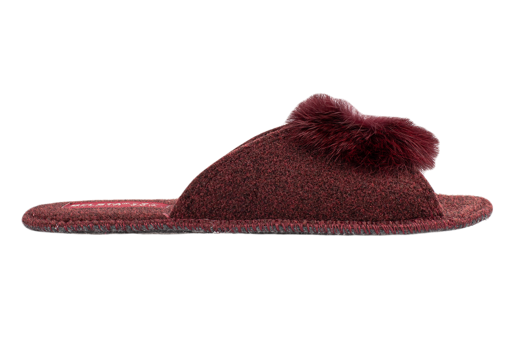 Women's open slippers BELSTA made of felt, decorated with natural fur