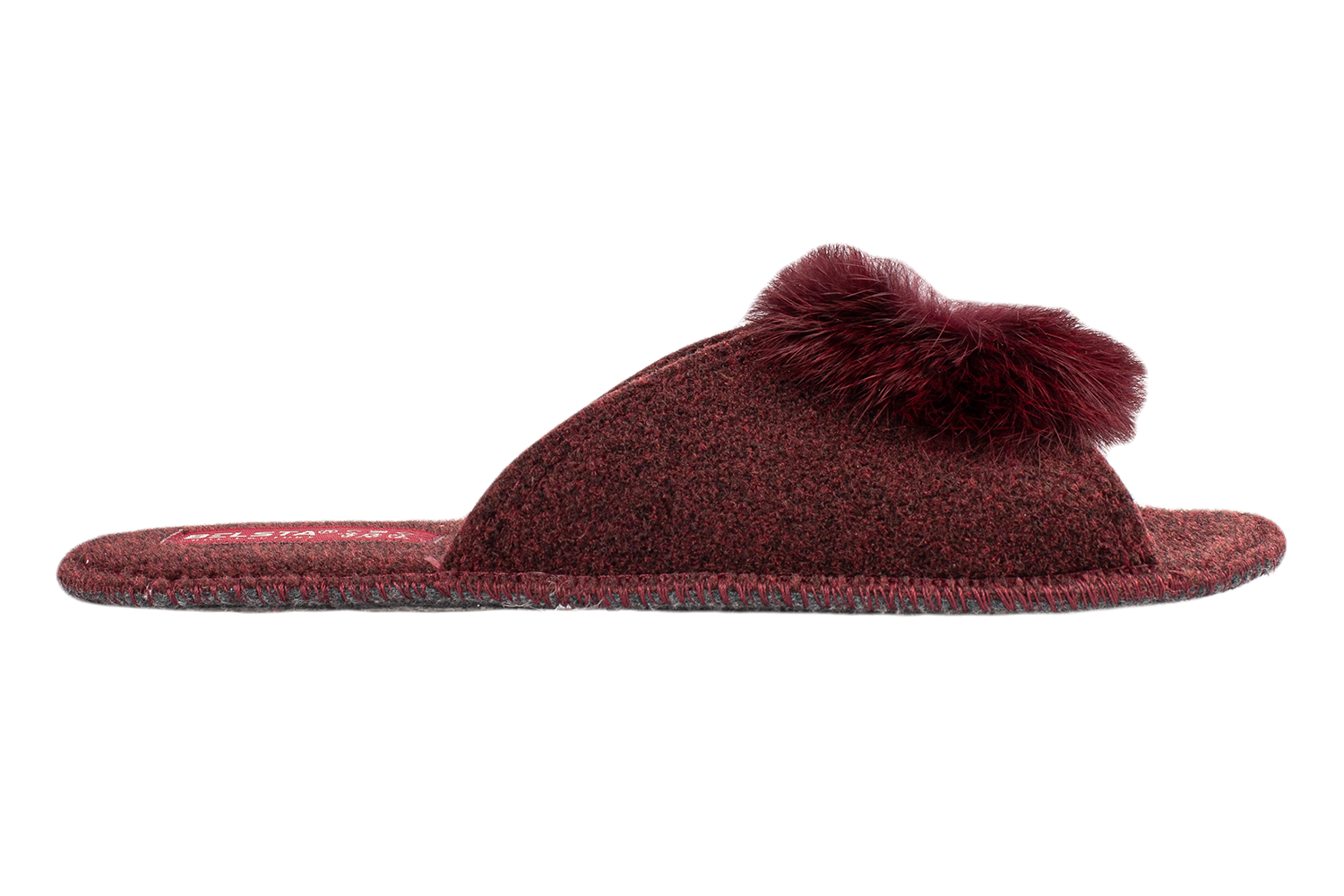 Women's open slippers BELSTA made of felt, decorated with natural fur