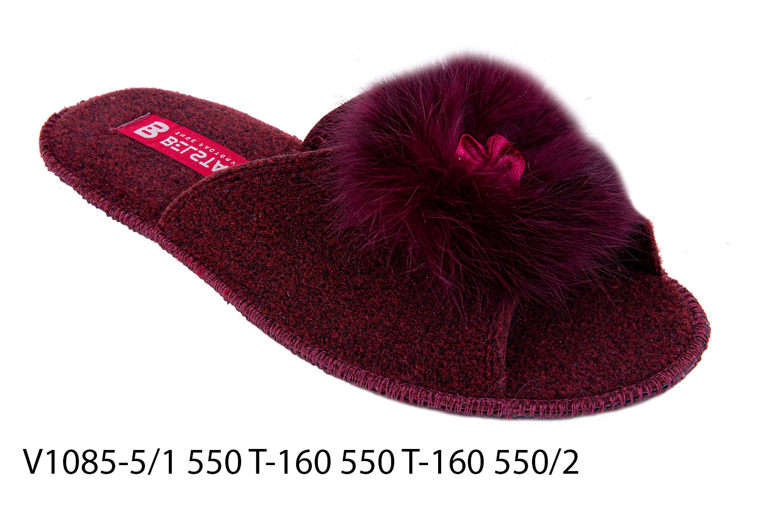 Women's open-toe slippers made of Italian felt, decorated with natural fur