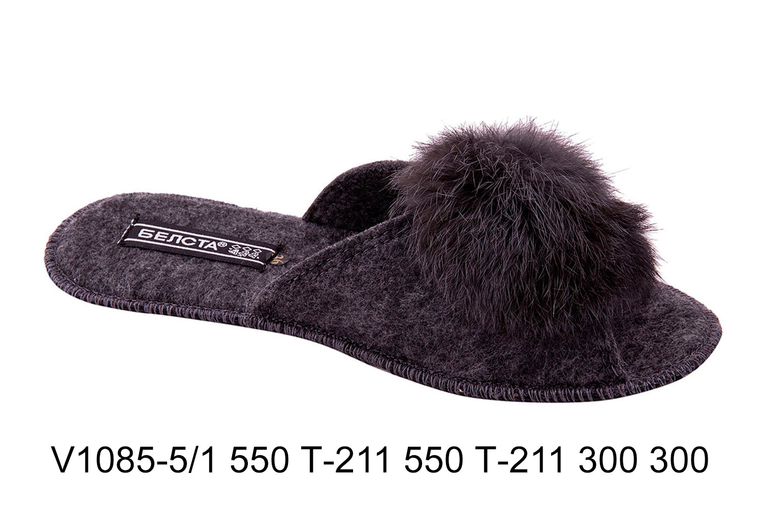 Women's open-toe slippers made of Italian felt, decorated with natural fur