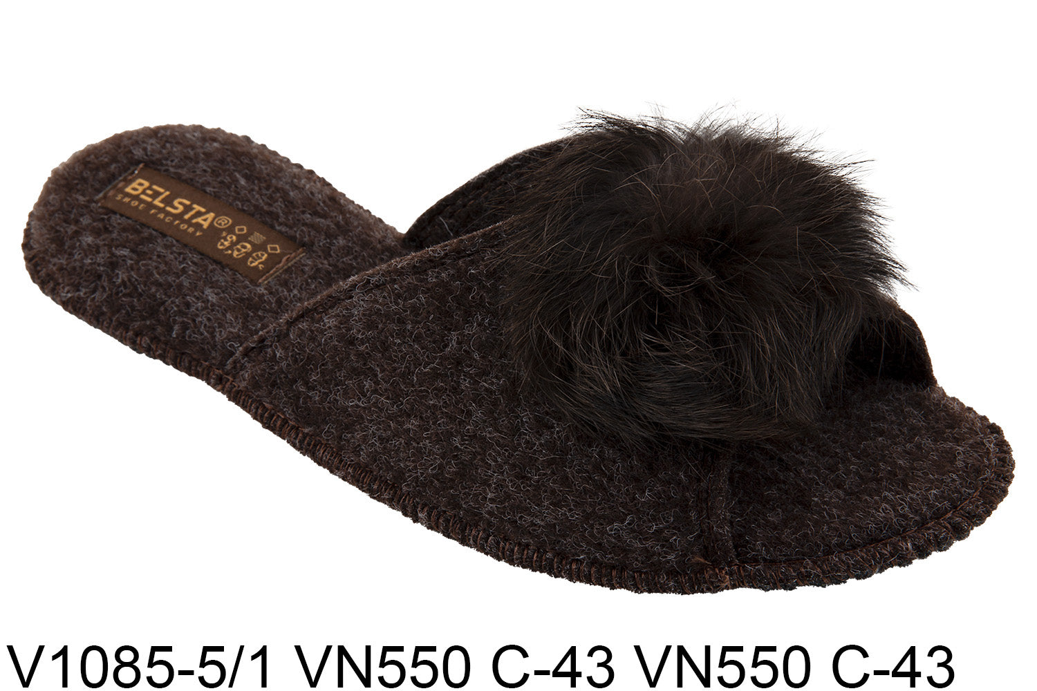 Women's open-toe slippers made of Italian felt, decorated with natural fur