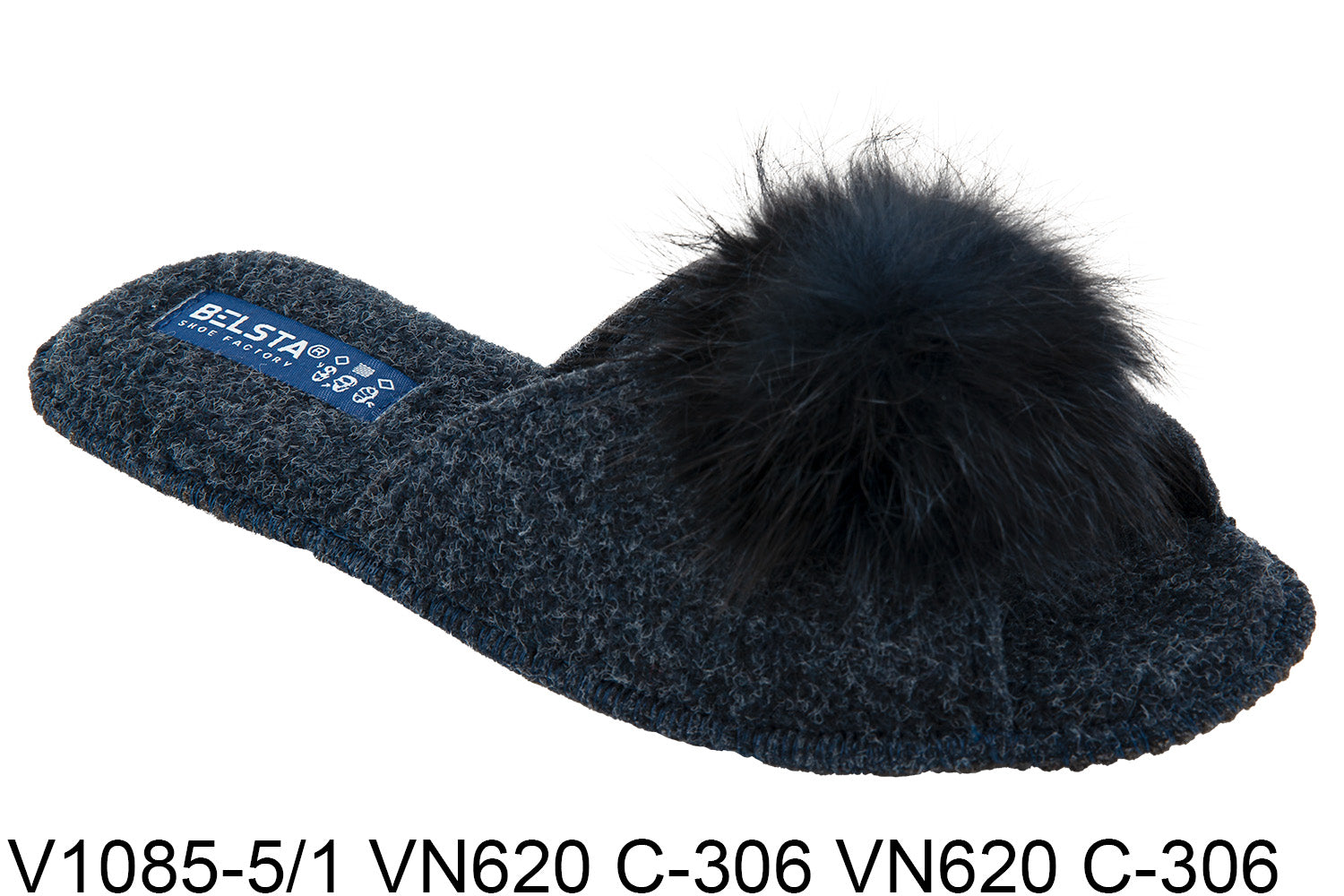 Women's open-toe slippers made of Italian felt, decorated with natural fur