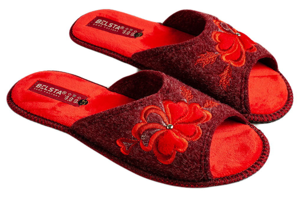 Women's open slippers BELSTA made of Italian felt, decorated with a flower with a heart embroidery