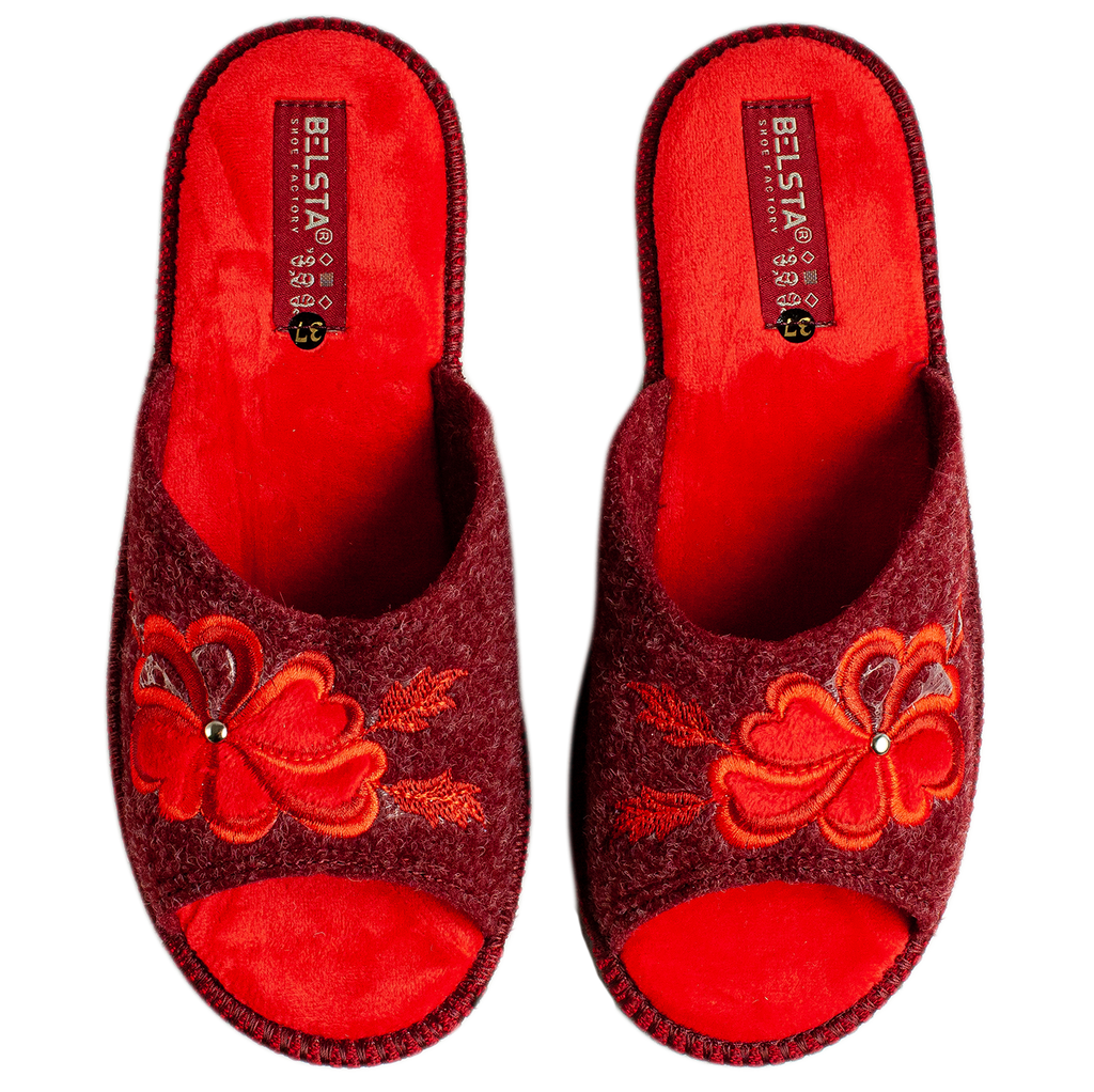 Women's open slippers BELSTA made of Italian felt, decorated with a flower with a heart embroidery