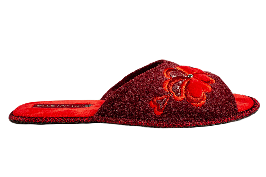 Women's open slippers BELSTA made of Italian felt, decorated with a flower with a heart embroidery