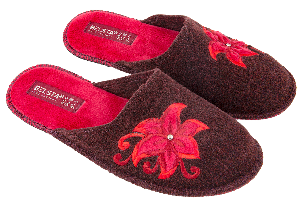 Women's open slippers BELSTA made of Italian felt, decorated with a flower with a heart embroidery