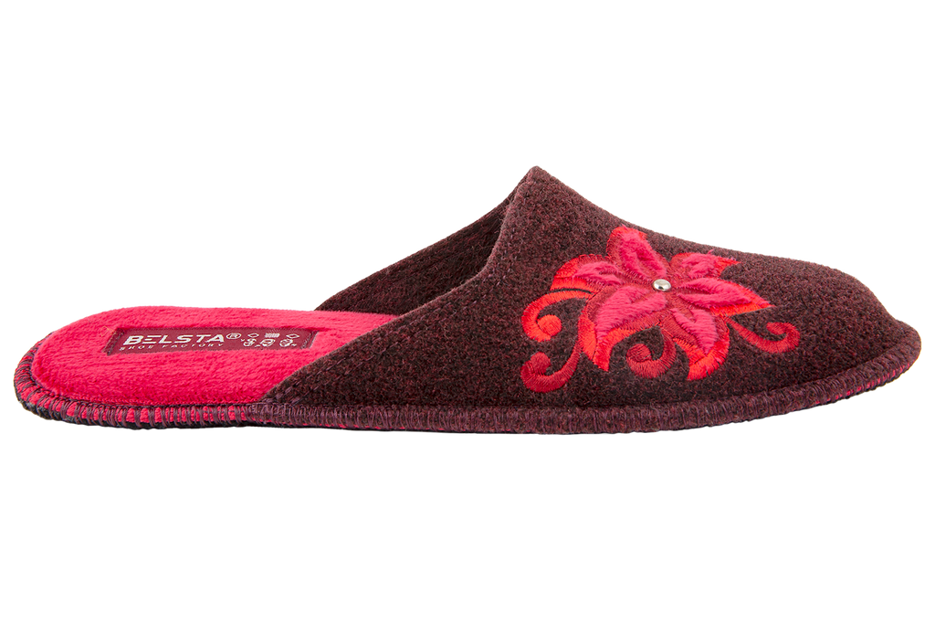 Women's open slippers BELSTA made of Italian felt, decorated with a flower with a heart embroidery