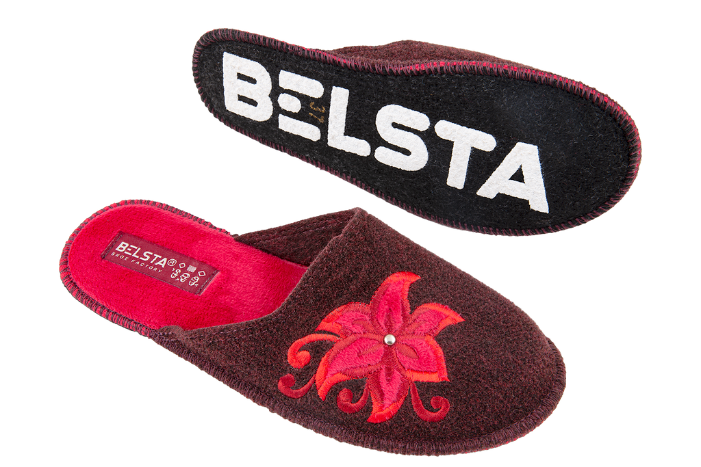 Women's open slippers BELSTA made of Italian felt, decorated with a flower with a heart embroidery