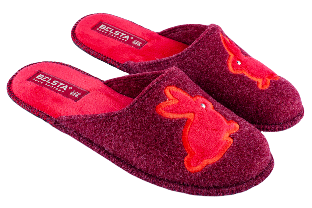 Women's open slippers BELSTA made of Italian felt, decorated with a flower with a heart embroidery