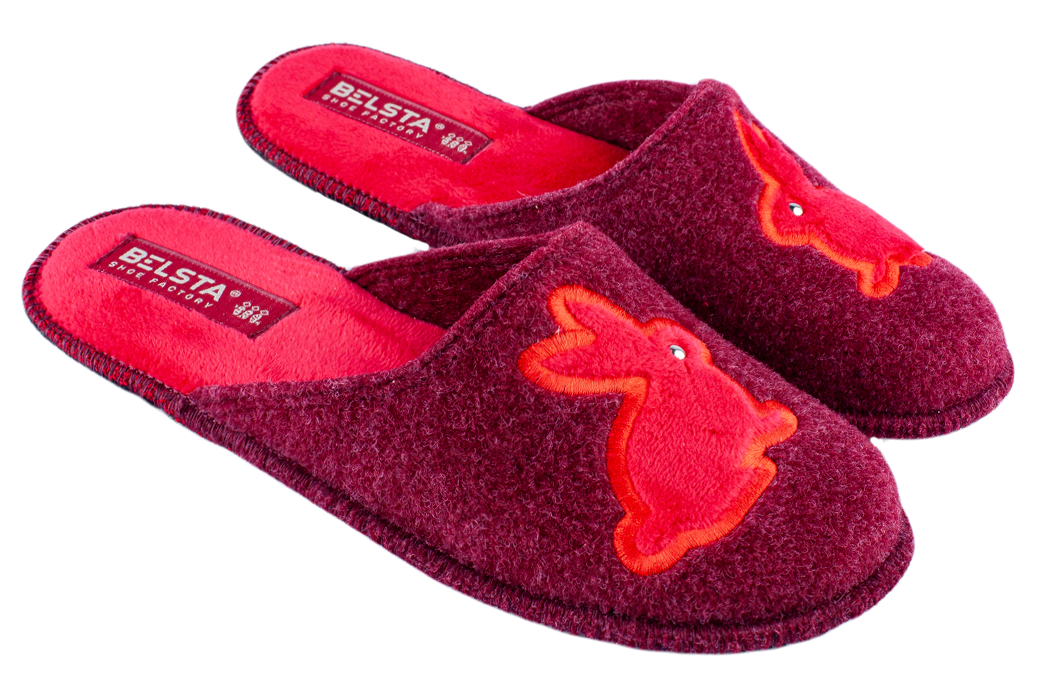 Women's open slippers BELSTA made of Italian felt, decorated with a flower with a heart embroidery