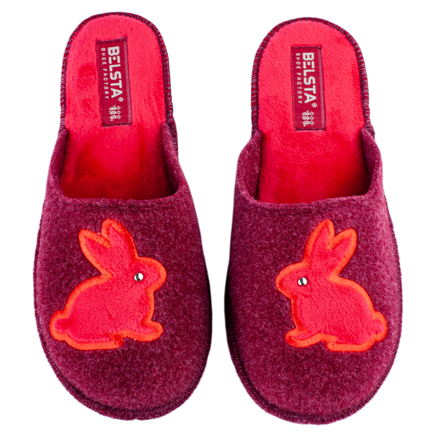 Women's open slippers BELSTA made of Italian felt, decorated with a flower with a heart embroidery