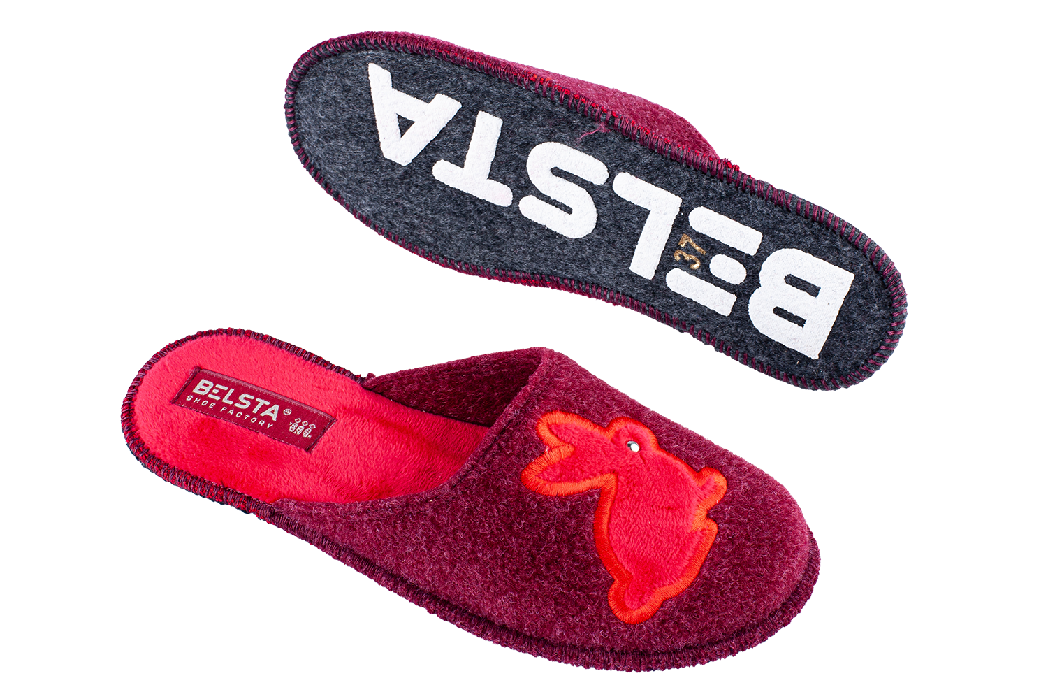 Women's open slippers BELSTA made of Italian felt, decorated with a flower with a heart embroidery