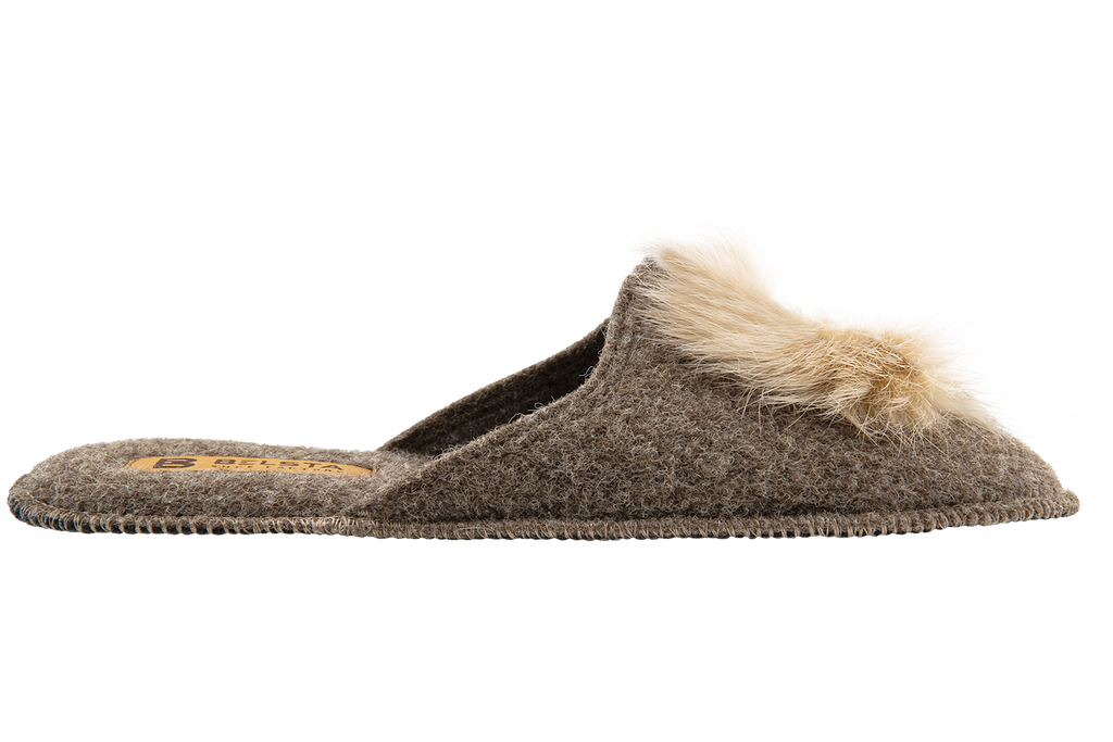Women's closed slippers BELSTA made of Italian felt, decorated with natural fur