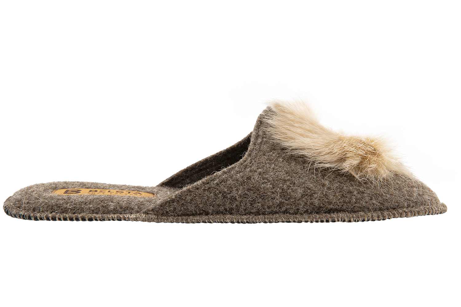Women's closed slippers BELSTA made of Italian felt, decorated with natural fur